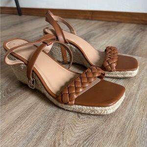a new day Tan Woven Strap Wedge Sandals
